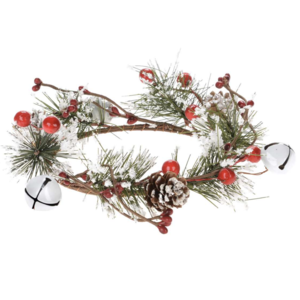 Christmas Tradition Candle Ring with Red Berries and Bells Christmas Tradition Candle Ring with Red Berries and Bells