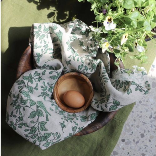 Linenway Tea Towel Giardino Green Leaves Linen