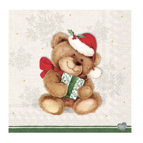 IHR Napkin Cocktail Paper Christmas Teddy Cream IHR Napkin Cocktail Paper Christmas Teddy Cream