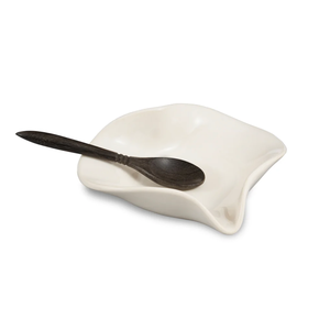 Hilborn Pottery Heart Dish with Tiny Spoon White