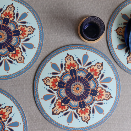 Harman Placemat Round Medallion Aqua Set of 4