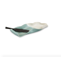 Butter Dish with Rosewood Knife Robins Egg