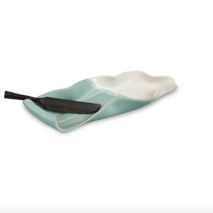 Hilborn Pottery Butter Dish with Rosewood Knife Robins Egg