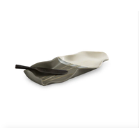 Butter Dish with Rosewood Knife Grey and White