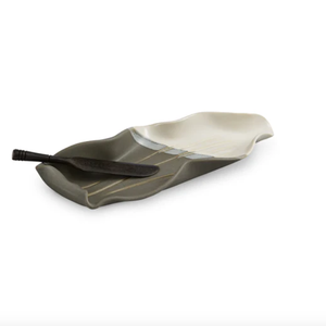 Hilborn Pottery Butter Dish with Rosewood Knife Grey and White