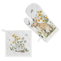 Oven Mitt & Pot Holder Set Garden Rabbit