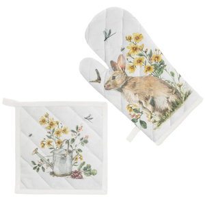 Boston International Oven Mitt & Pot Holder Set Garden Rabbit