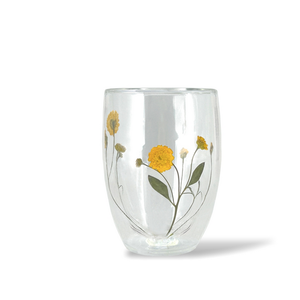 Danesco Double Wall Glass Tumbler Yellow Flowers
