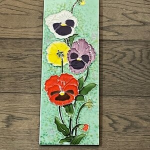 Benaya Handcrafted Art Decor Tile Pansies 6 x 16 Inch