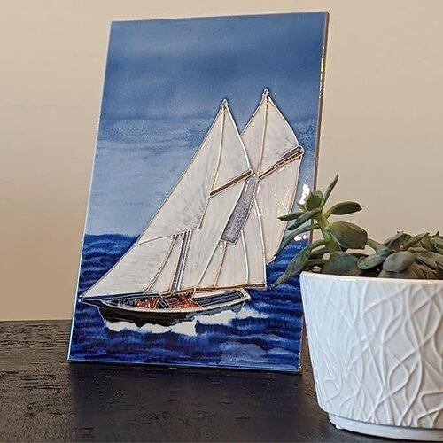 Benaya Handcrafted Art Decor Tile Schooner 8 x 12 Inch