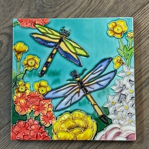 Benaya Handcrafted Art Decor Trivet Dragonfly Garden 6 x 6 Inch