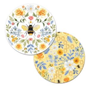 CounterArt Placemat Reversible Round Floral Bee