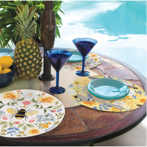 CounterArt Placemat Reversible Round Floral Bee
