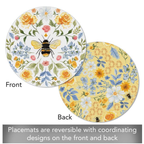 CounterArt Placemat Reversible Round Floral Bee