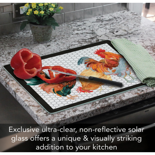 CounterArt Glass Cutting Board Whimsical Roosters