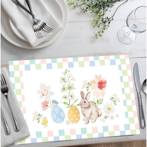 CounterArt Placemats Premium Paper Bunny Checkerboard 24pk