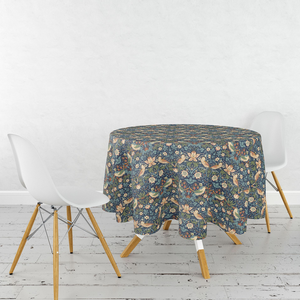 William Morris Tablecloth Strawberry Thief Navy 52 Inch Round
