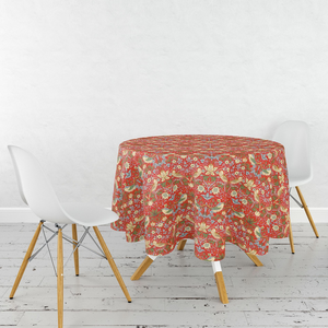 William Morris Tablecloth Strawberry Thief Red 52 Inch Round
