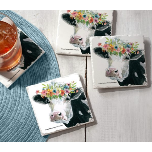 Coaster Absorbent Flower Crown Cow Set of 4