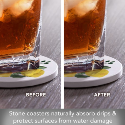 Thirstystone Coasters Coaster Absorbent Round Lovely Lemons Set of 4