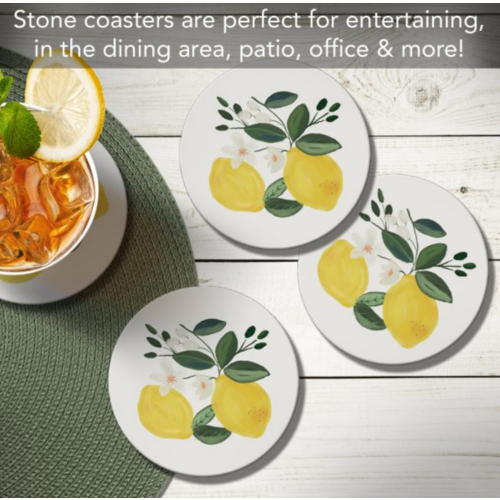 Thirstystone Coasters Coaster Absorbent Round Lovely Lemons Set of 4