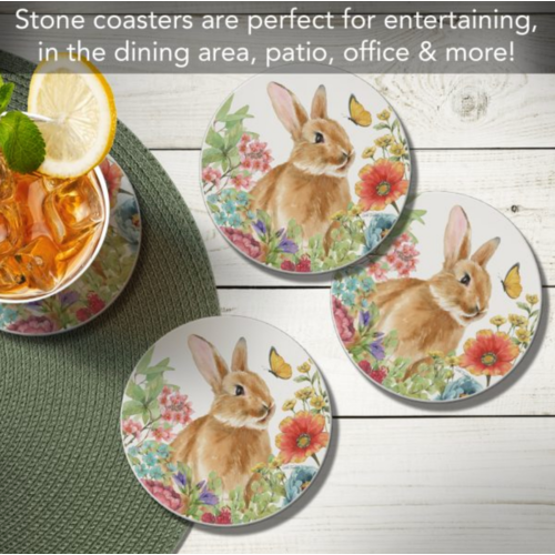 Thirstystone Coasters Coaster Absorbent Round Bunny Garden Set of 4
