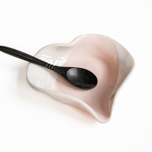 Hilborn Pottery Heart Dish with Tiny Spoon Blushing Pink