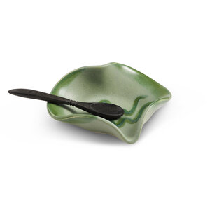 Hilborn Pottery Heart Dish with Tiny Spoon Green