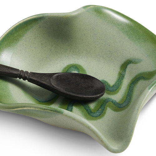 Hilborn Pottery Heart Dish with Tiny Spoon Green