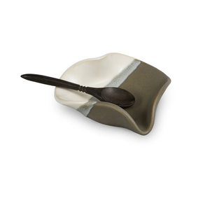 Hilborn Pottery Heart Dish with Tiny Spoon Grey and White