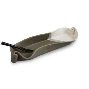 Hilborn Pottery Olive Dish with Rosewood Fork Grey and White