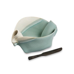 Hilborn Pottery Dip Bowl with Rosewood Knife Robins Egg
