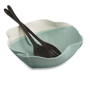 Hilborn Pottery Large Salad Bowl With Servers Robins Egg