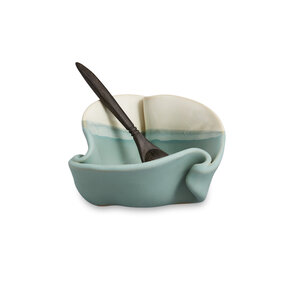 Hilborn Pottery Pinch Bowl with Rosewood Spoon Robins Egg