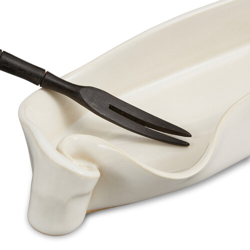 Hilborn Pottery Olive Dish with Rosewood Fork White