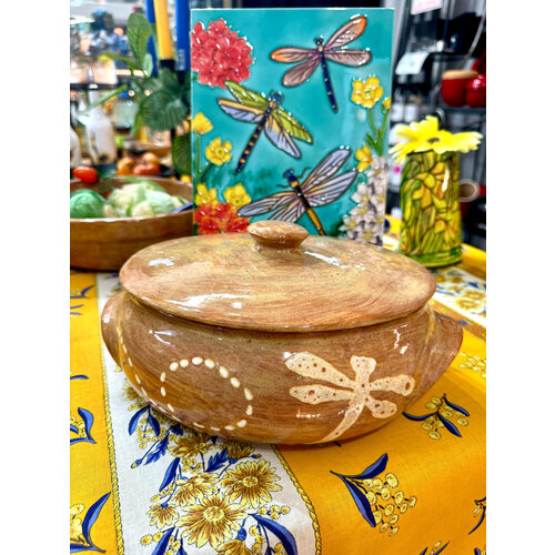 Clayworks & Candles Casserole Dish Goldenrod Dragonfly