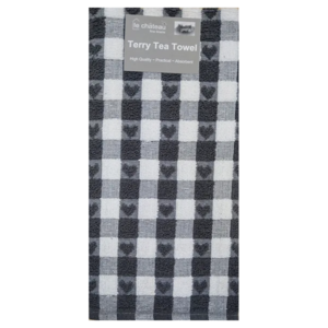 Carol’s Nicetys Tea Towel Hearts Charcoal