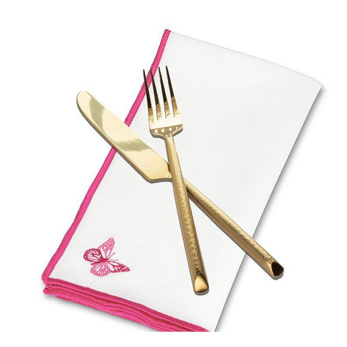 Abbott Napkin Stitched Butterfly Pink