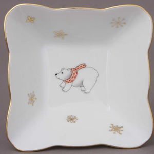 Herend Small Square Bowl - Christmas Edition - Polar Bear