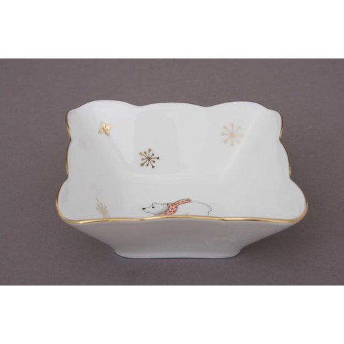 Herend Small Square Bowl - Christmas Edition - Polar Bear