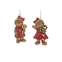 Tree Ornament Gingerbread Girl Red Dress Assorted 3"