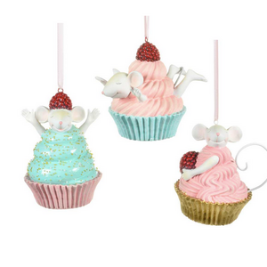 Christmas Tradition Tree Ornament Cupcake with Mouse Pink/Blue Assorted 4.5" Christmas Tradition Tree Ornament Cupcake with Mouse Pink/Blue Assorted 4.5"