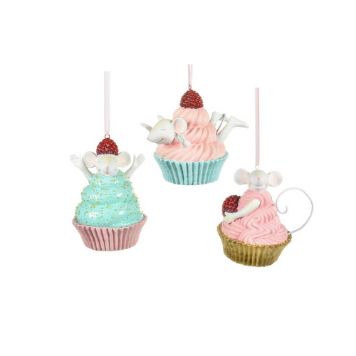 Christmas Tradition Tree Ornament Cupcake with Mouse Pink/Blue Assorted 4.5" Christmas Tradition Tree Ornament Cupcake with Mouse Pink/Blue Assorted 4.5"