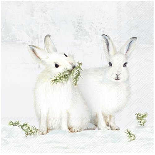 IHR Napkin Cocktail Paper Snow Rabbits IHR Napkin Cocktail Paper Snow Rabbits