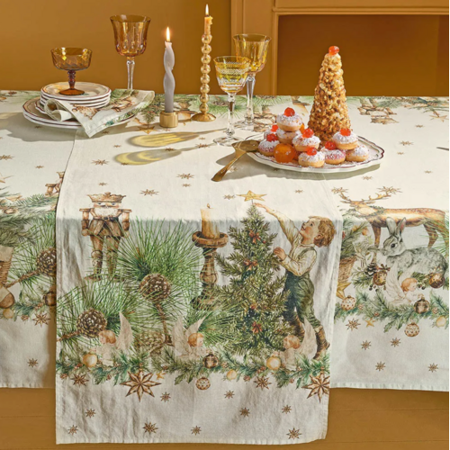 Garnier Thiebaut Garnier Thiebaut Table Runner Noel Vintage Dore Linen 20 x 106 Inch Garnier Thiebaut Garnier Thiebaut Table Runner Noel Vintage Dore Linen 20 x 106 Inch
