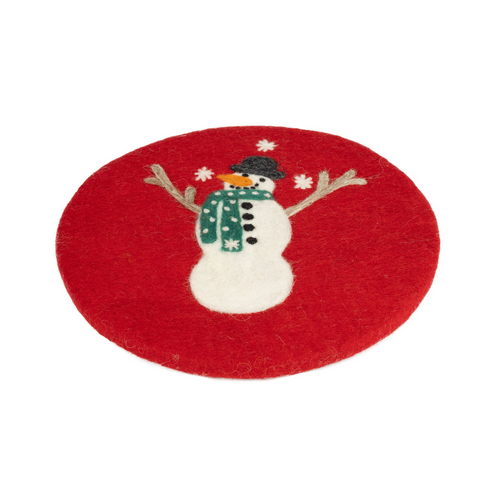 Option2 Felt Trivet Red with Snowman Option2 Felt Trivet Red with Snowman