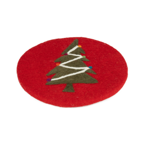 Option2 Felt Trivet Red with Christmas Tree Option2 Felt Trivet Red with Christmas Tree
