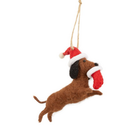 Weiner Dog with a Santa Hat Ornament