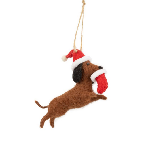 Option2 Weiner Dog with a Santa Hat Ornament