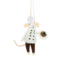 Felt Chef Mouse with a Donut Ornament